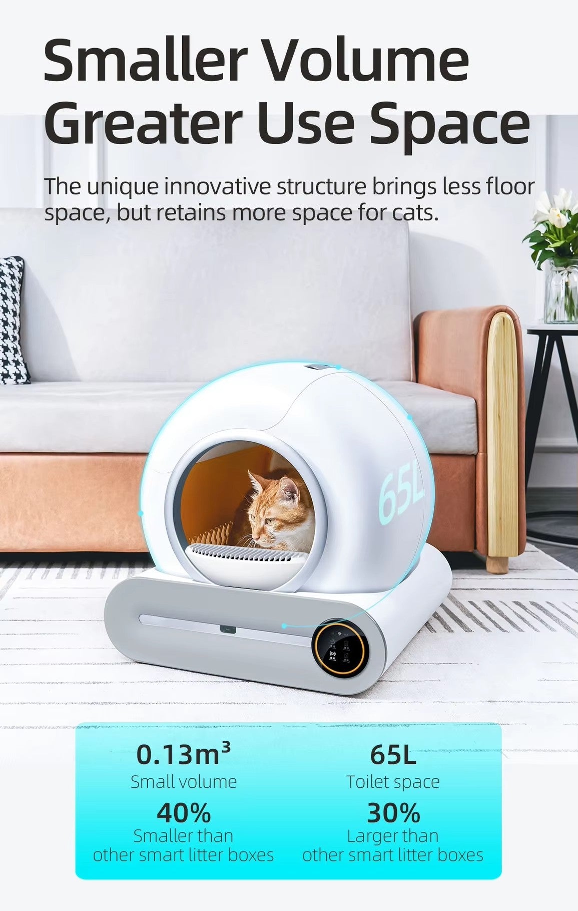SCLB-XT-05 Self Cleaning Cat Litter Box 65L Large Capacity Smart Automatic Cat Litter Box With APP Control for Multiple Cats