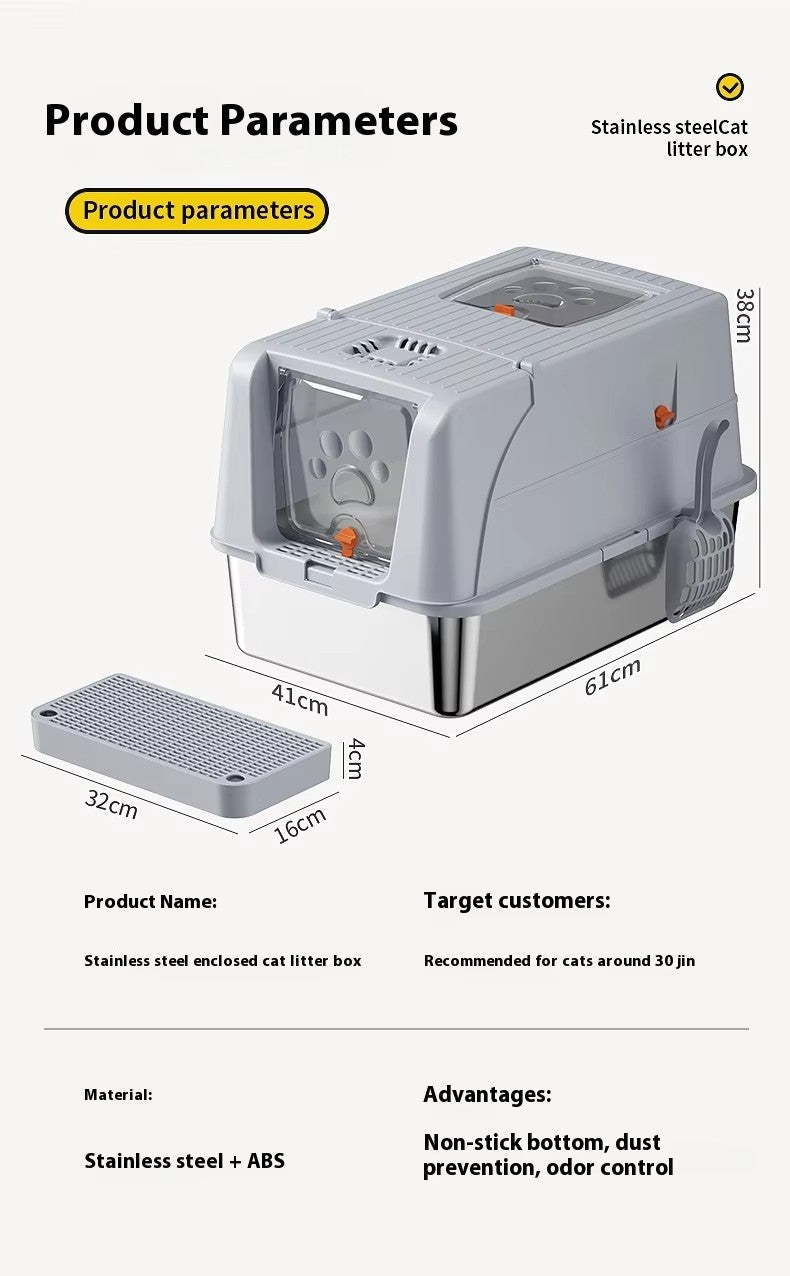 CLB-XT-01 Fully Enclosed Stainless Steel Cat Litter Box