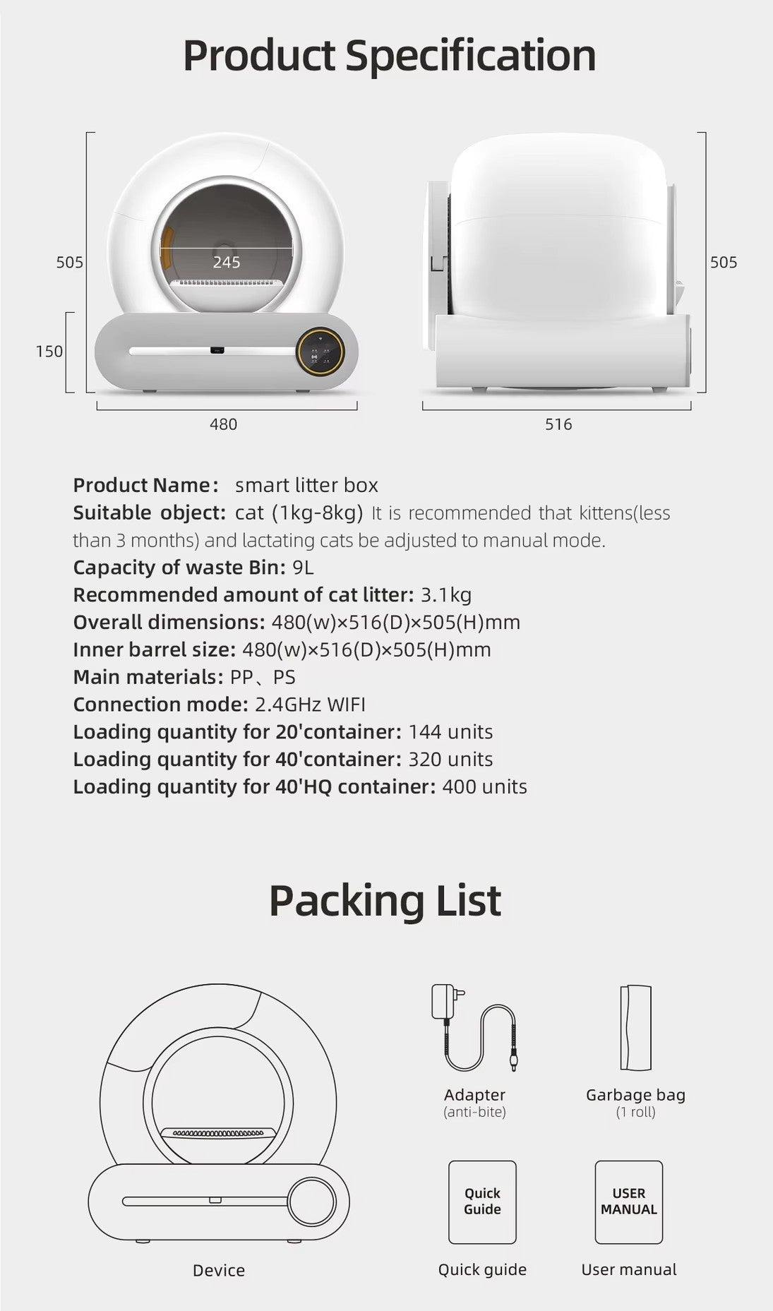 SCLB-XT-05 Self Cleaning Cat Litter Box 65L Large Capacity Smart Automatic Cat Litter Box With APP Control for Multiple Cats