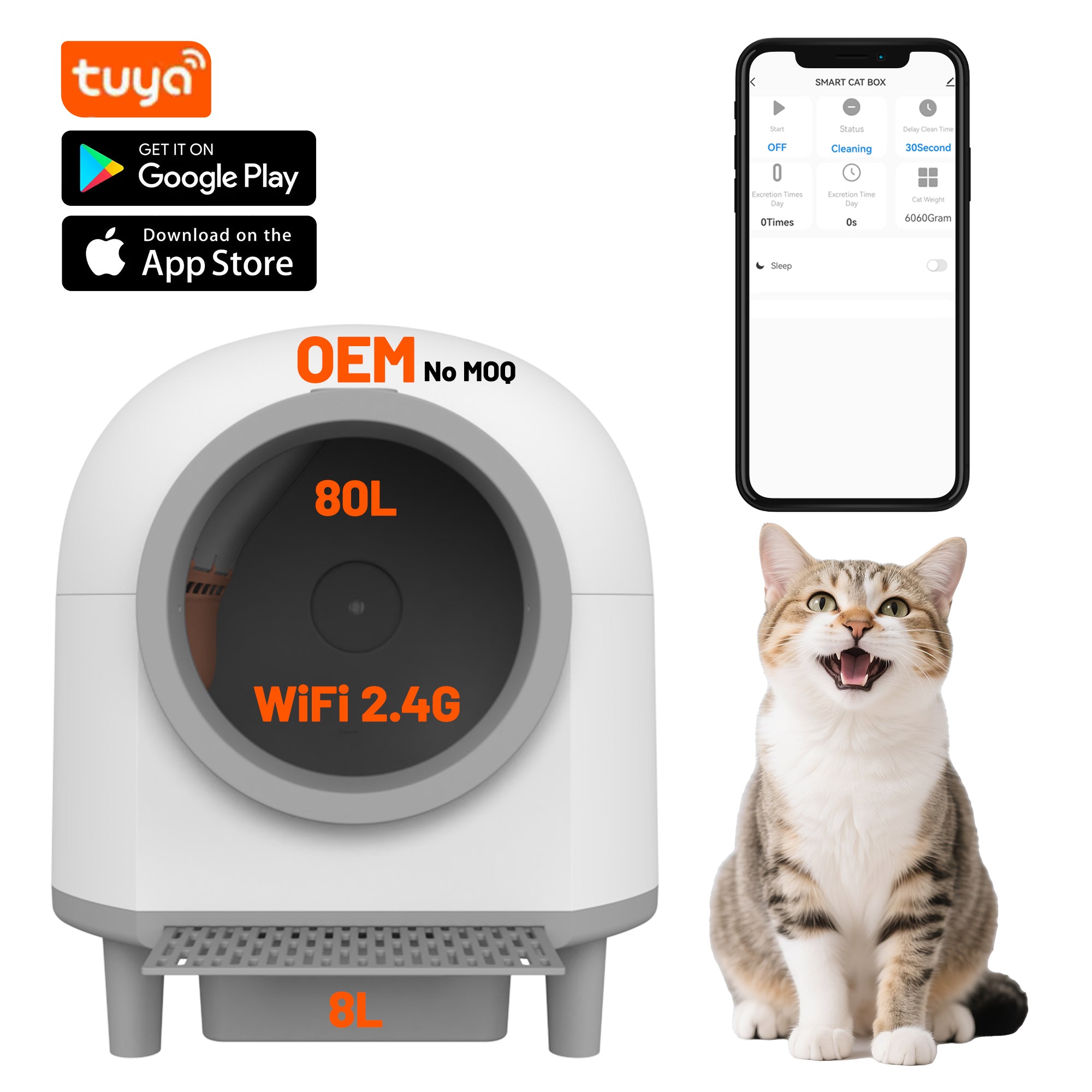 SCLB-XT-02 80L Large Self-Cleaning Cat Litter Box Low Noise App Wifi Control Intelligent Electric Automatic Cat Toilet Smart Cat Litter Box