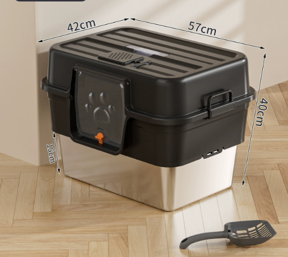 CLB-XT-02 Fully Enclosed Oversized Cat Litter Box Portable Stainless Steel & Plastic Toilet with Splash-Proof and Urine-Proof Accessory