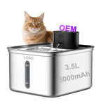 PWF-XT-10 3.5L Wireless Stainless Steel Cat Water Fountain 108oz/3.2L 3-Modes Indoor Cordless Battery Pet Drinking Fountain