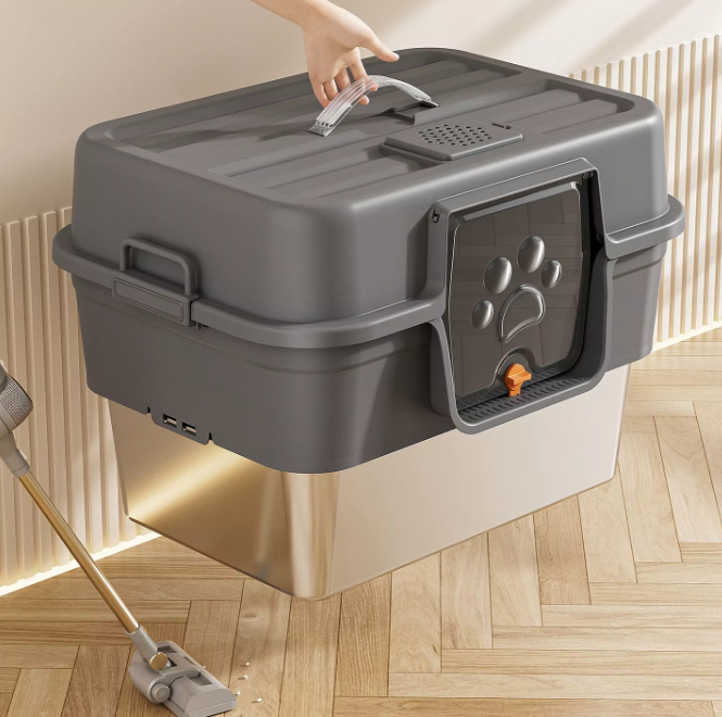 CLB-XT-02 Fully Enclosed Oversized Cat Litter Box Portable Stainless Steel & Plastic Toilet with Splash-Proof and Urine-Proof Accessory