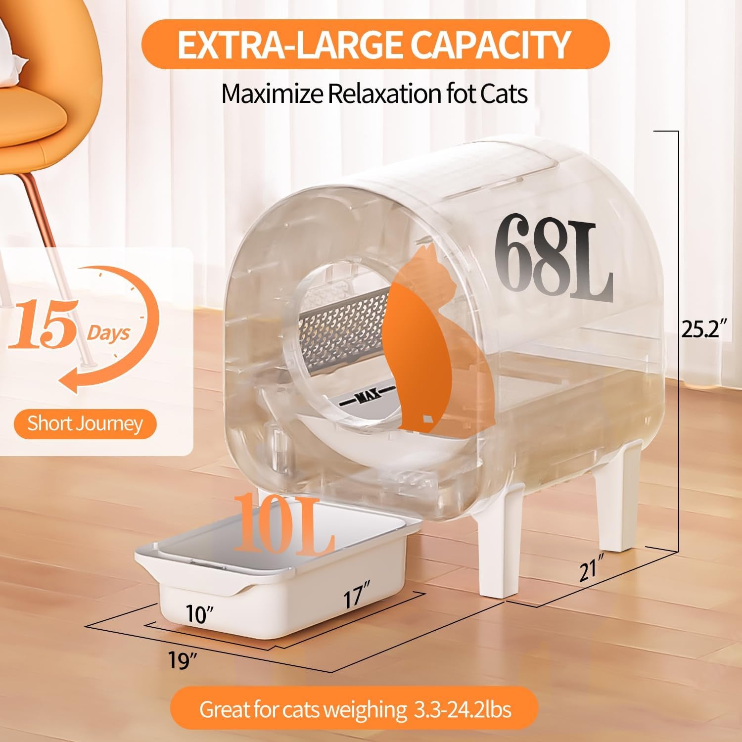 SCLB-XT-04  68L Large Space Smart Cat Toilet Easy Clean Small Footprint Double Selfing Cleaning Automatic Cat Litter Box