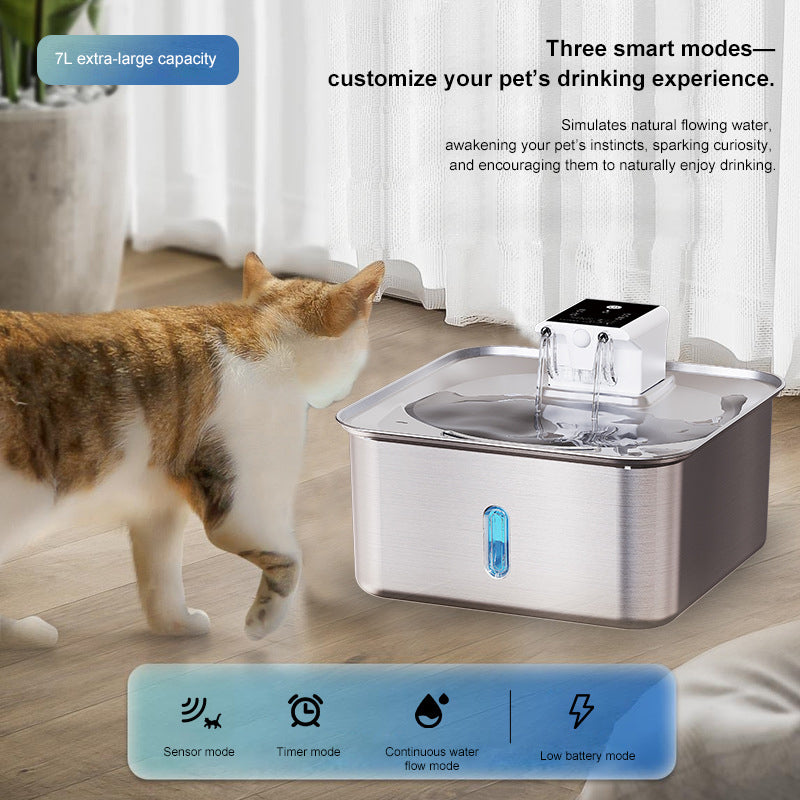 PWF-XT-04 Wireless Cat Water Fountain Stainless Steel 7L/236oz Quiet Dog Water Fountain with Motion Sensor