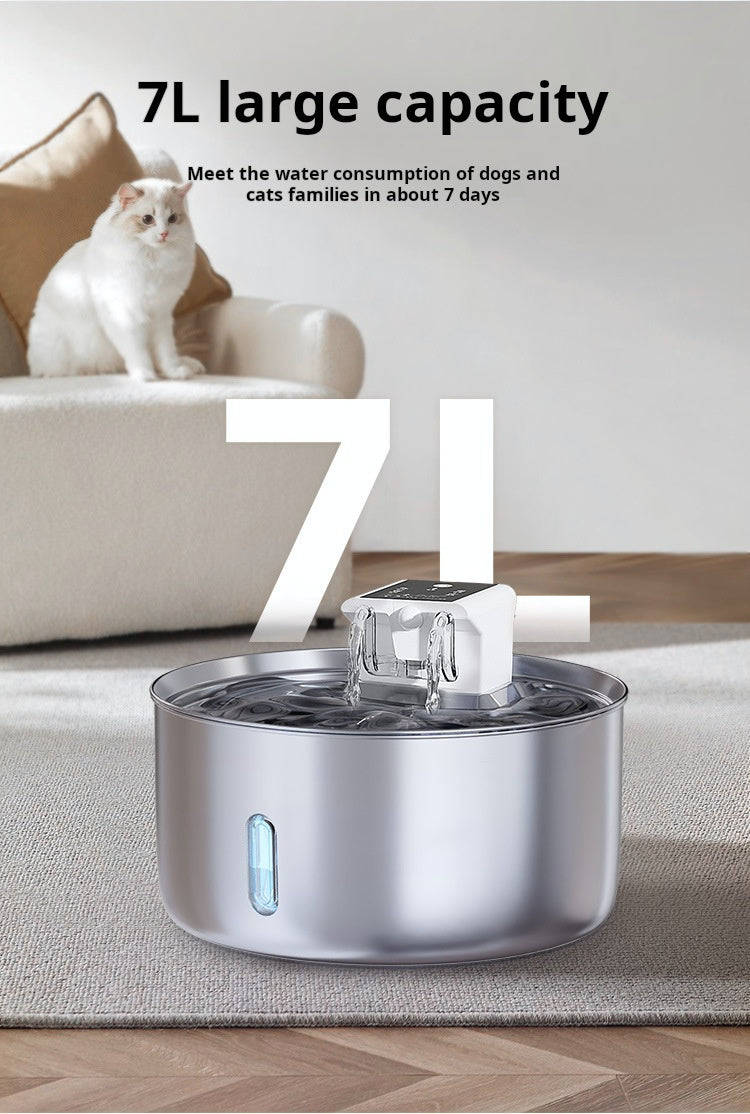 PWF-XT-05 Automatic 7L Stainless Steel Dog Water Fountain Visible Window Cordless Design