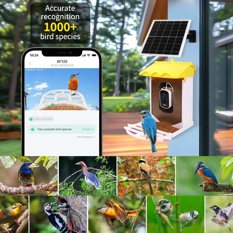 SBFC-XT-001/002 Smart Bird Feeder with HD Camera Outdoor Hanging Wifi Solar Powered Plastic Food Dispenser Charging Source Bowl