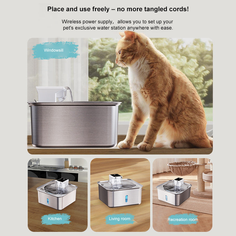 PWF-XT-04 Wireless Cat Water Fountain Stainless Steel 7L/236oz Quiet Dog Water Fountain with Motion Sensor