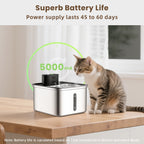 PWF-XT-10 3.5L Wireless Stainless Steel Cat Water Fountain 108oz/3.2L 3-Modes Indoor Cordless Battery Pet Drinking Fountain