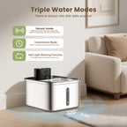 PWF-XT-10 3.5L Wireless Stainless Steel Cat Water Fountain 108oz/3.2L 3-Modes Indoor Cordless Battery Pet Drinking Fountain