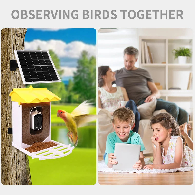 SBFC-XT-001/002 Smart Bird Feeder with HD Camera Outdoor Hanging Wifi Solar Powered Plastic Food Dispenser Charging Source Bowl