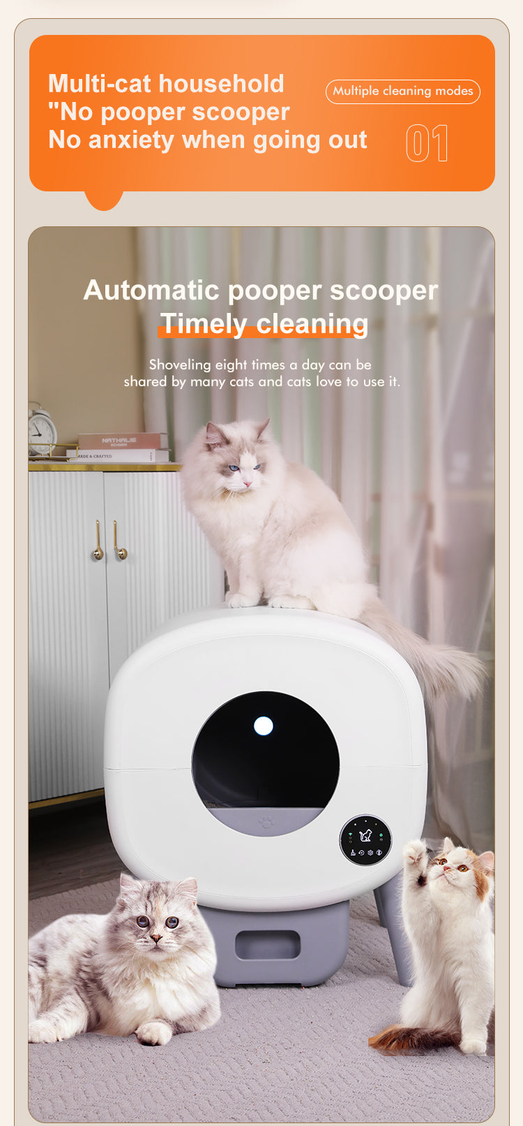 SCLB-XT-03 Robot APP Control 65L Large Automatic Cat Litter Box Self-cleaning toilet