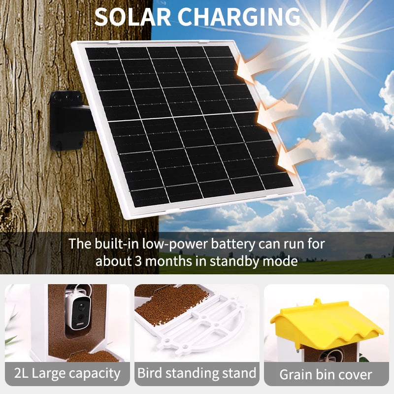 SBFC-XT-001/002 Smart Bird Feeder with HD Camera Outdoor Hanging Wifi Solar Powered Plastic Food Dispenser Charging Source Bowl