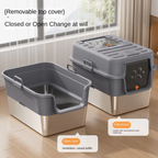 CLB-XT-02 Fully Enclosed Oversized Cat Litter Box Portable Stainless Steel & Plastic Toilet with Splash-Proof and Urine-Proof Accessory