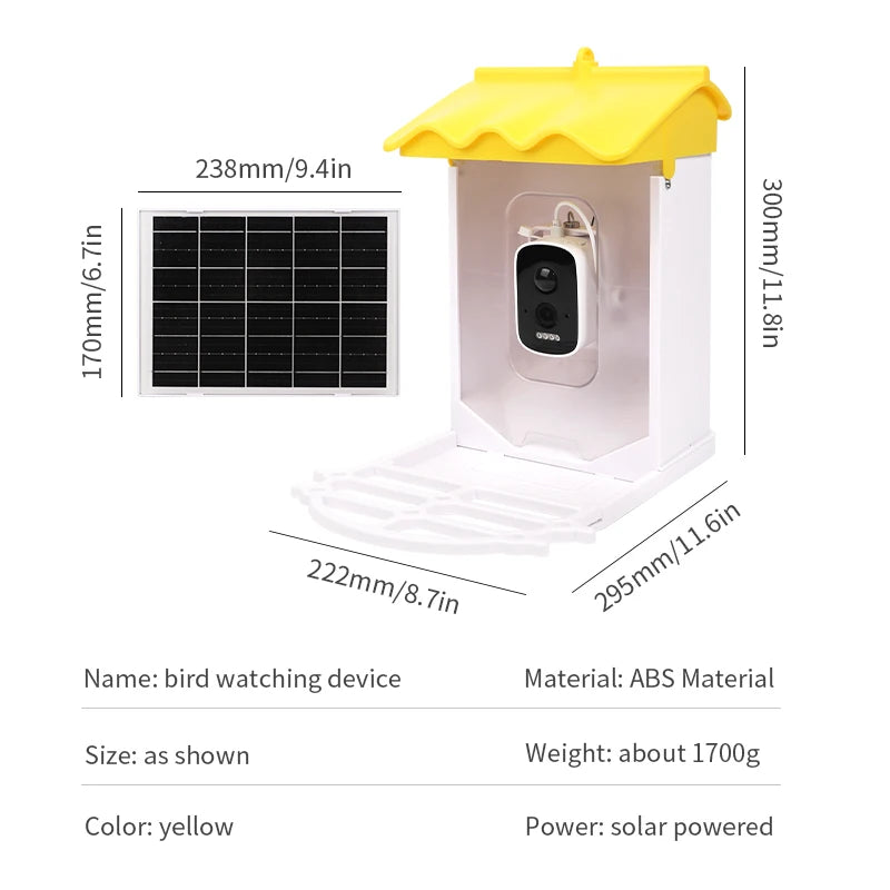 SBFC-XT-001/002 Smart Bird Feeder with HD Camera Outdoor Hanging Wifi Solar Powered Plastic Food Dispenser Charging Source Bowl