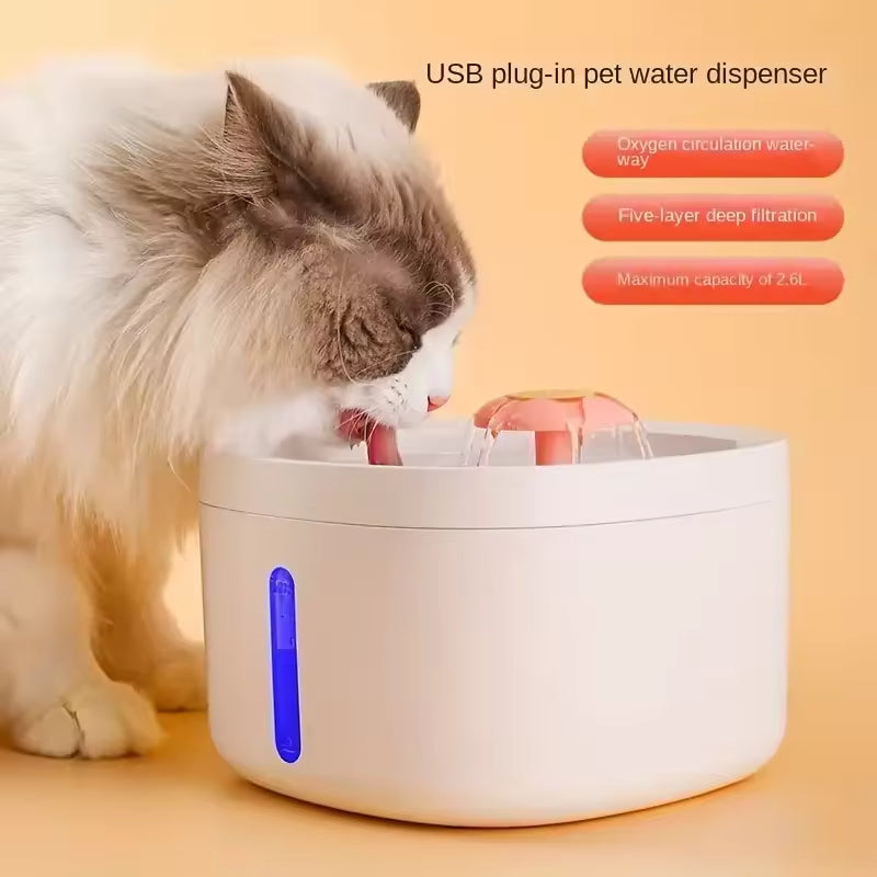 PXT-WF06   2.6L Ultra Quiet Cat Drinking Fountain with Filter Automatic Pet Water Fountain Cat Water Fountain with LED Light