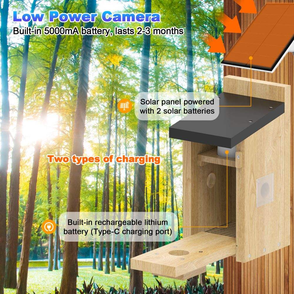 PXT-NB02-S Wifi Smart Bird Feeder Camera Wireless Outdoor Wooden Bird House with 3MP Camera High Quality Wholesale