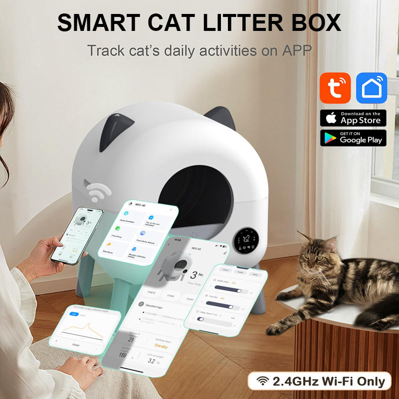 PXT-LB07E-R Self Cleaning Litter Box App Control Odor-Free Automatic Cat Litter Box Large Capacity Smart Litter Kitty Box for Multi-Cats OEM