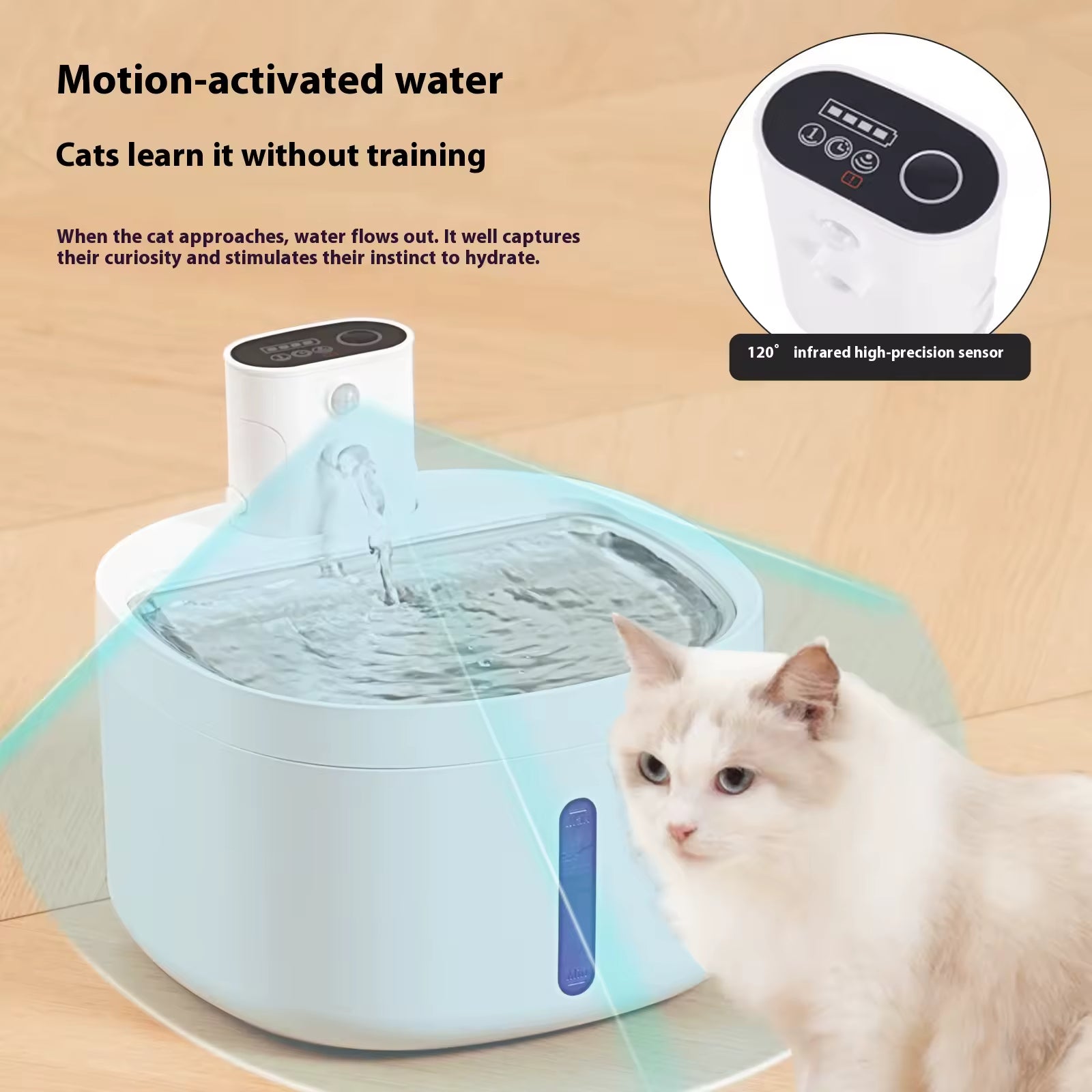 PXT-WF05  2.6LPet Smart Water Dispenser Wireless Induction Automatic Outlet Food Grade Stainless Steel Plastic Electric Charging Cat Water
