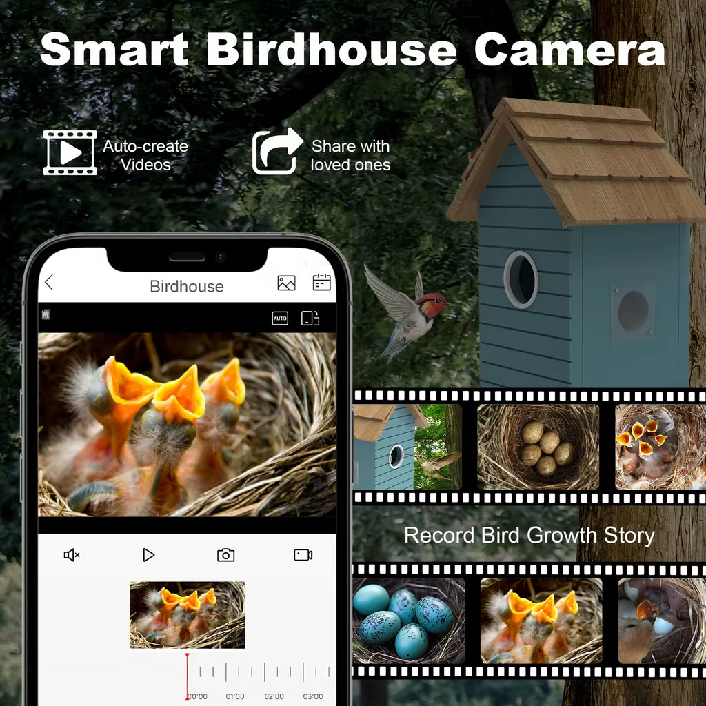 PXT-NB03  Oniya Smart Bird House 3MP HD Photos Inside Wood Bird Hatchery with Camera AI Bird Species Identification