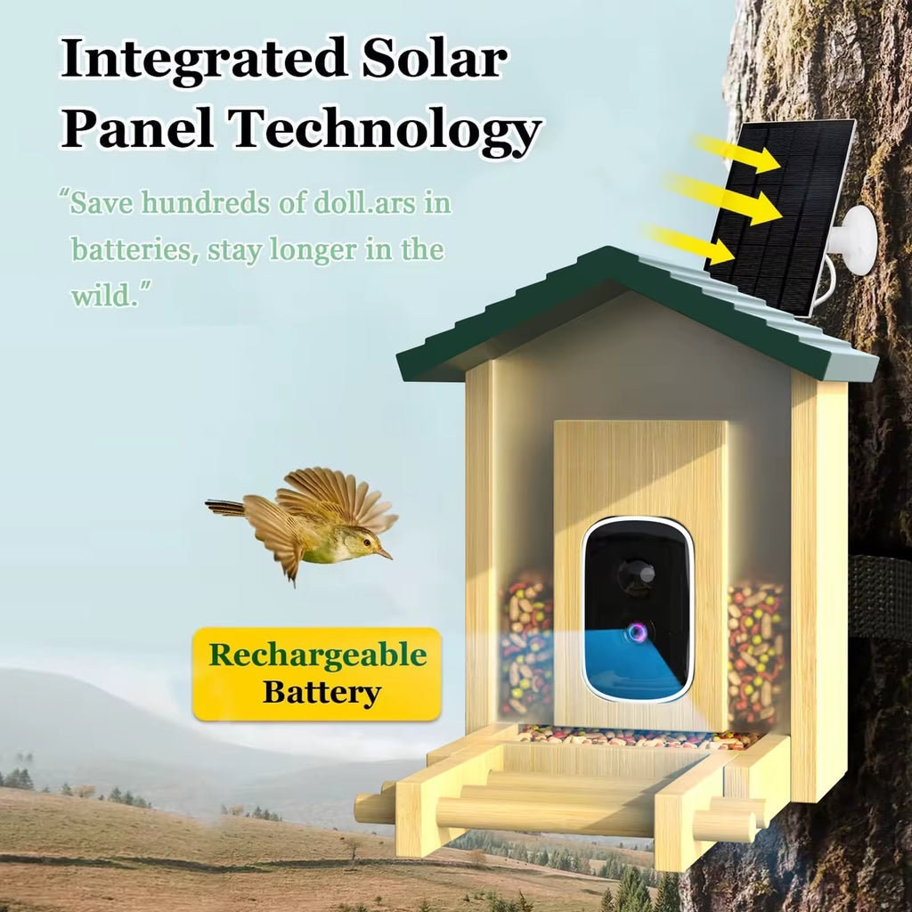 PXT-B10-S  Natural Bamboo Wood Material 5MP HD Pixel 2.5K Resolution AI Recognition Smart Bird Feeder