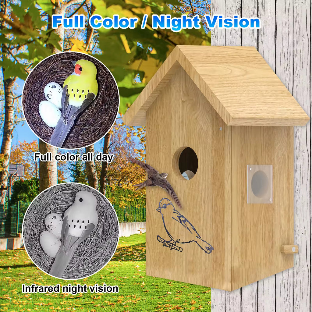 PXT-NB02  1080P Bird Nest Battery Powered Bird Nesting Hatching in Real Time Smart Solid Wood Bird House With Camera
