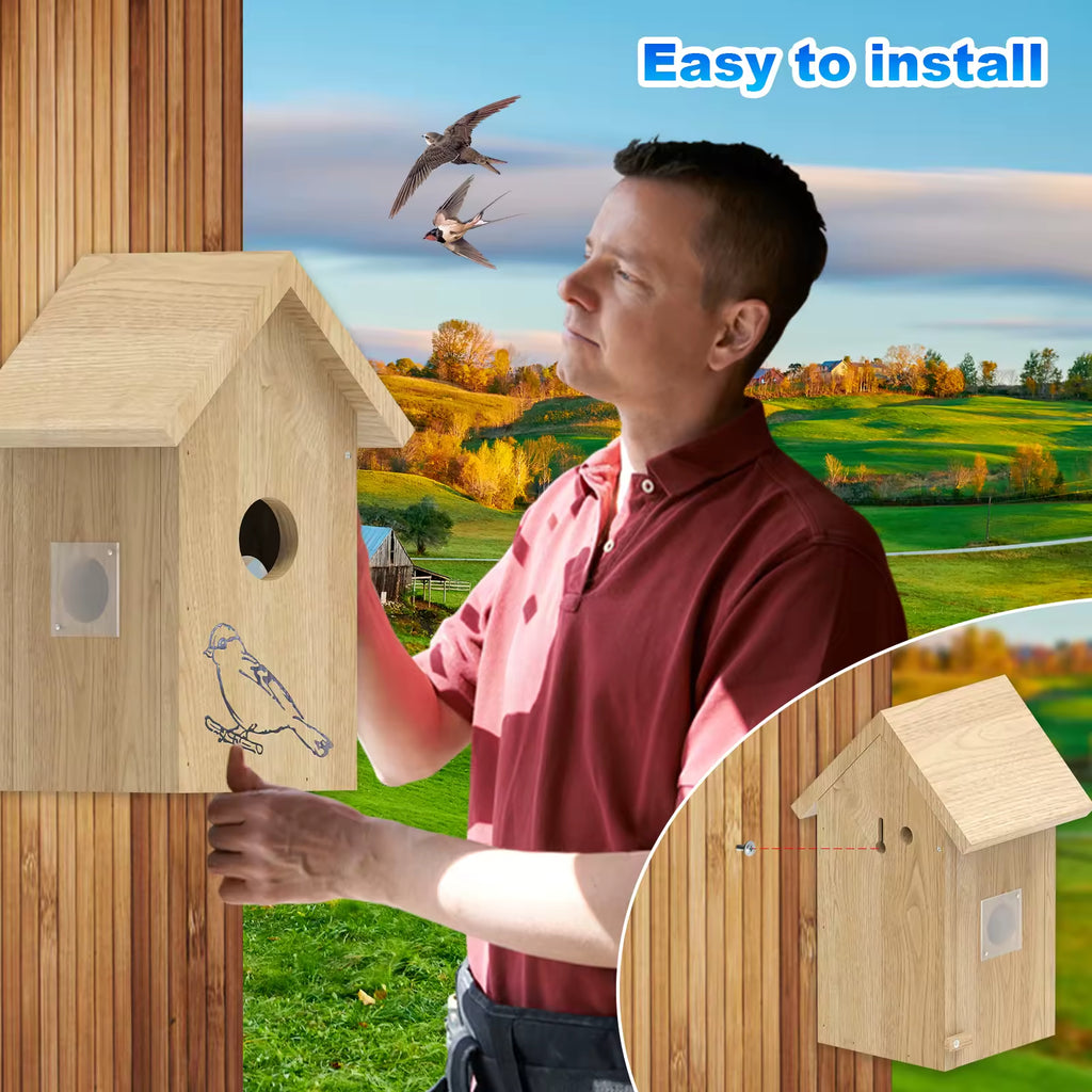 PXT-NB02  1080P Bird Nest Battery Powered Bird Nesting Hatching in Real Time Smart Solid Wood Bird House With Camera
