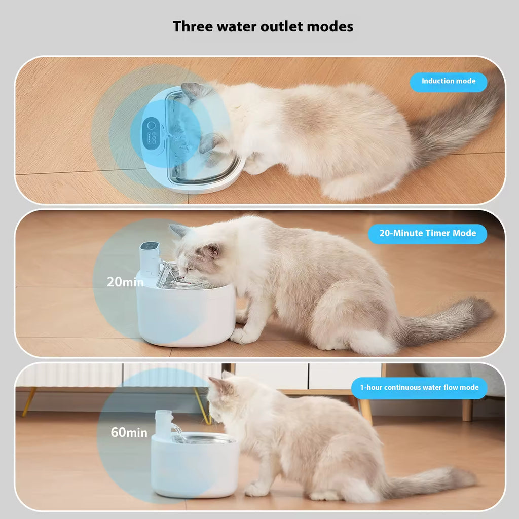 PXT-WF05  2.6LPet Smart Water Dispenser Wireless Induction Automatic Outlet Food Grade Stainless Steel Plastic Electric Charging Cat Water