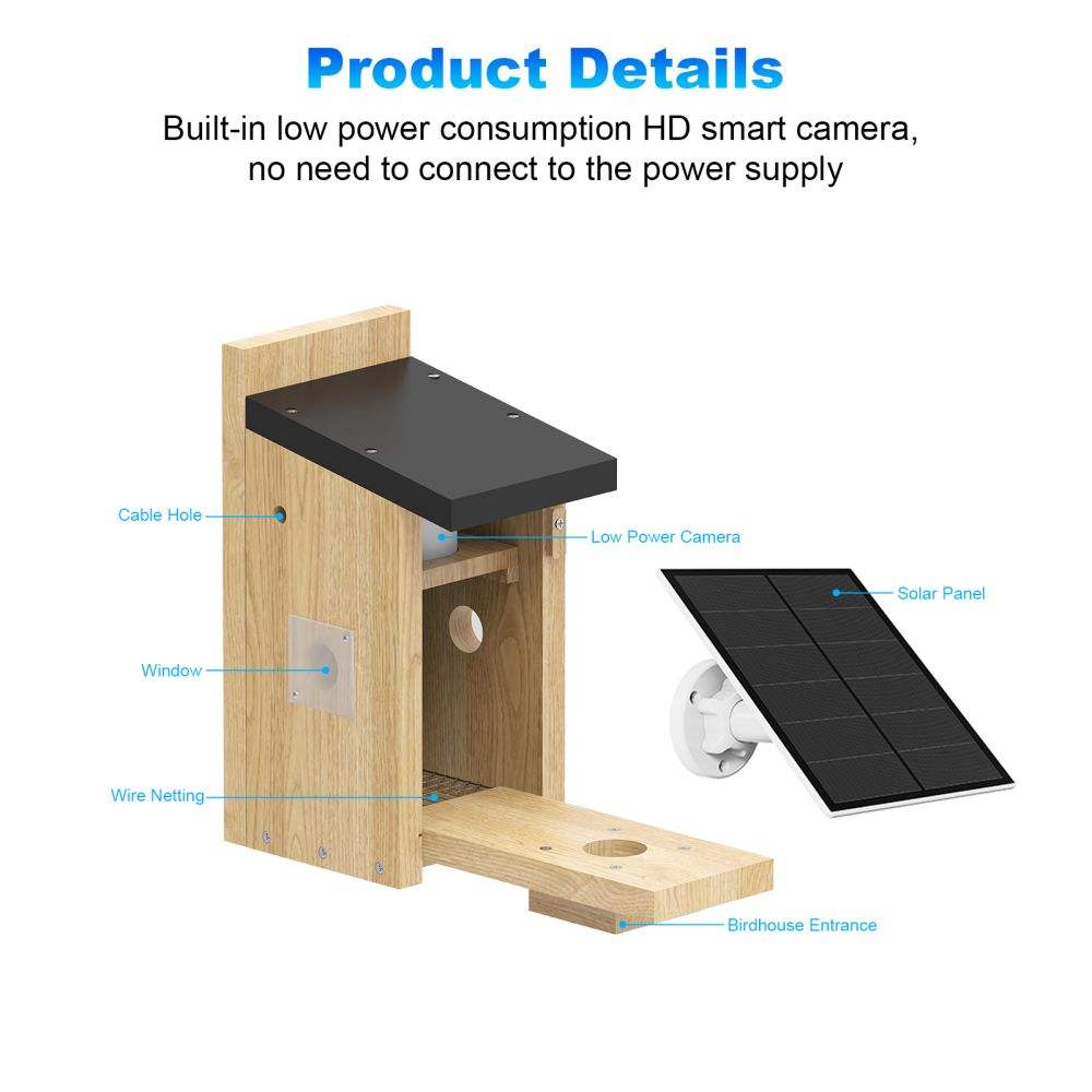 PXT-NB02-S Wifi Smart Bird Feeder Camera Wireless Outdoor Wooden Bird House with 3MP Camera High Quality Wholesale