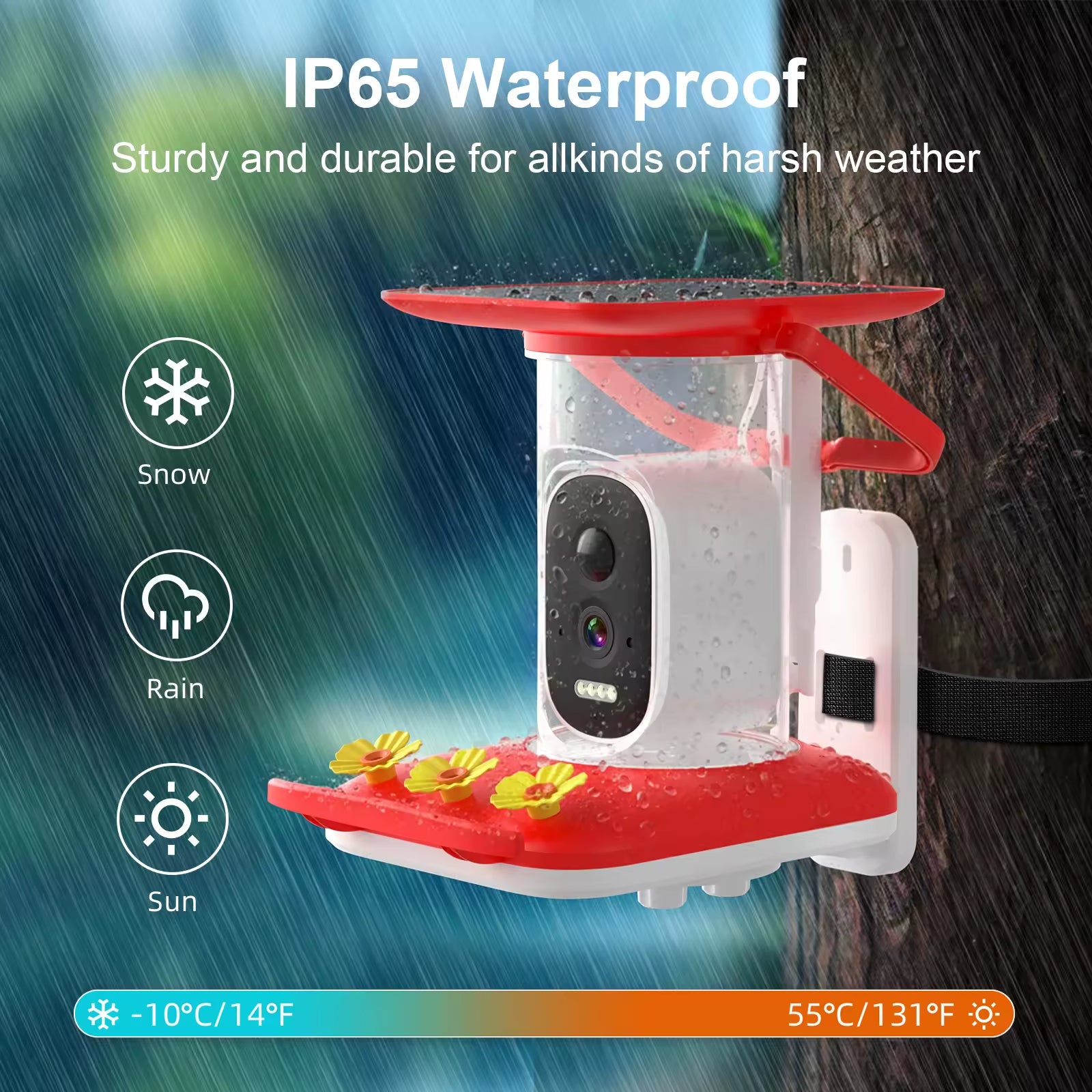 PXT-B09-S  2.5K Solar-Powered Hummingbird Feeder with AI Bird Recognition Camera, IP65 Waterproof Full-Color Night Vision Bird