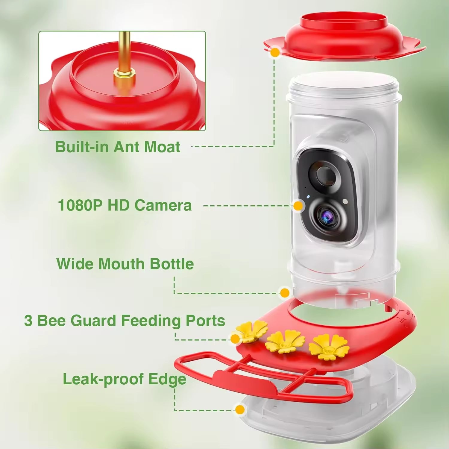 PXT-B08-S New Design Plastic Hummingbird Feeder with Camera Wide Mouth Outdoor Bird Watching Gift for Enthusiasts
